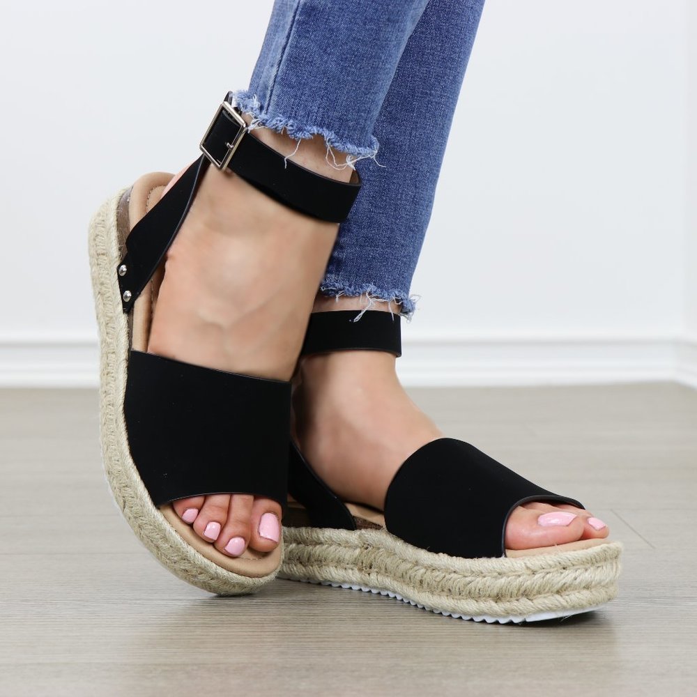 Black Espadrille Platform Comfort Sandal - Picture 7 of 8